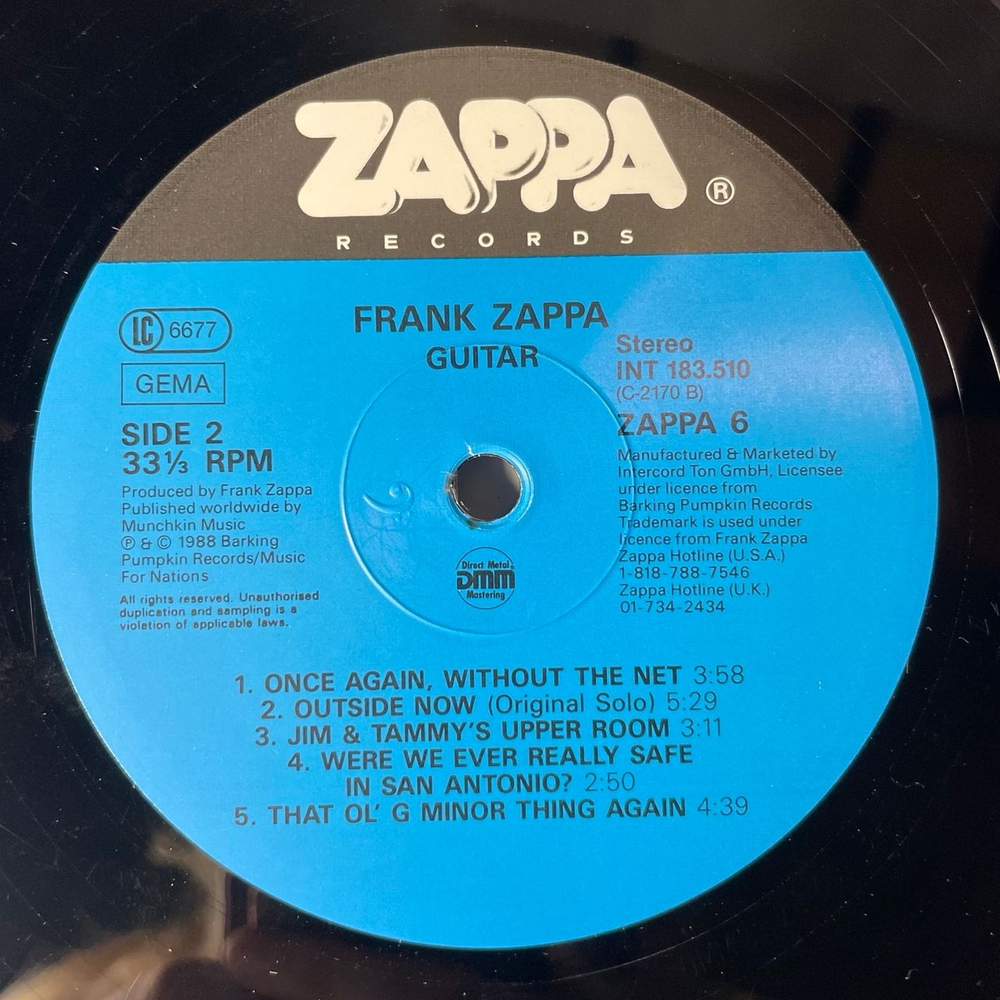 Винтажная виниловая пластинка LP Frank Zappa Guitar (Германия 1988)