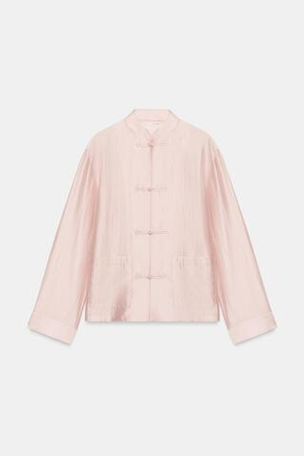 ZARA АТЛАСНАЯ РУБАШКА С ЗАСТЕЖКОЙ НА ПЕТЛИ ZW COLLECTION, ПАСТЕЛЬНО-РОЗОВЫЙ