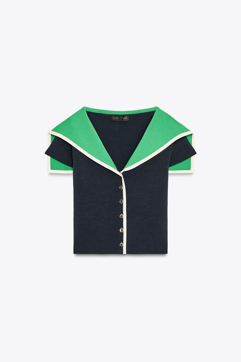 ZARA ТРИКОТАЖНЫЙ ТОП С КОМБИНИРОВАННЫМИ ЛАЦКАНАМИ, МОРСКОЙ СИНИЙ