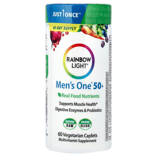 Rainbow Light, Men One 50+ Daily, мультивитамины, высокая эффективность, 60 вегетарианских таблеток