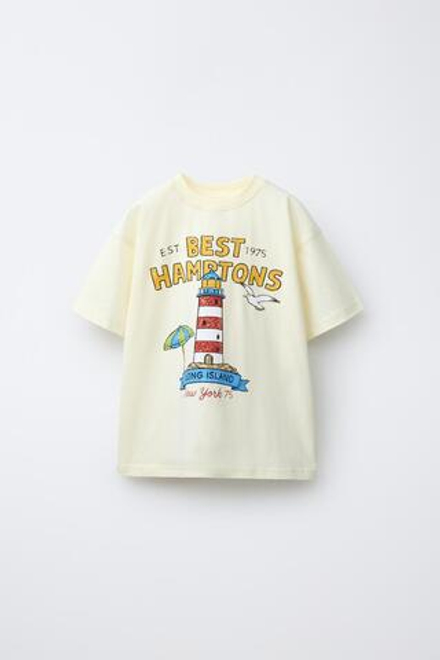 ZARA ФУТБОЛКА С НАДПИСЬЮ, ПАСТЕЛЬНО-ЖЕЛТЫЙ