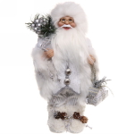 Дед Мороз - Лесовичок с подарком 30 см (без музыки), белый/серебро
