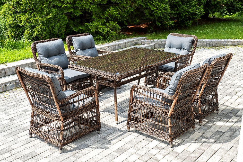 "Цесена" обеденная группа плетеная из искусственного ротанга, цвет коричневый