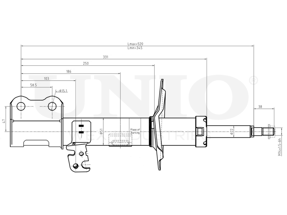 Амортизатор газовый передней подвески правый UNIO SAB-10293