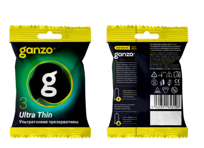 Презервативы Ganzo Ultra Thin, ультратонкие, латекс, 18 см, flow pack 3 шт.