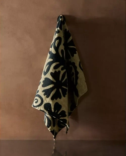 ZARA HOME X NANUSHKA ЛЬНЯНОЕ ПОЛОТЕНЦЕ С ЦВЕТОЧНЫМ РИСУНКОМ, ТЕМНО-СИНИЙ