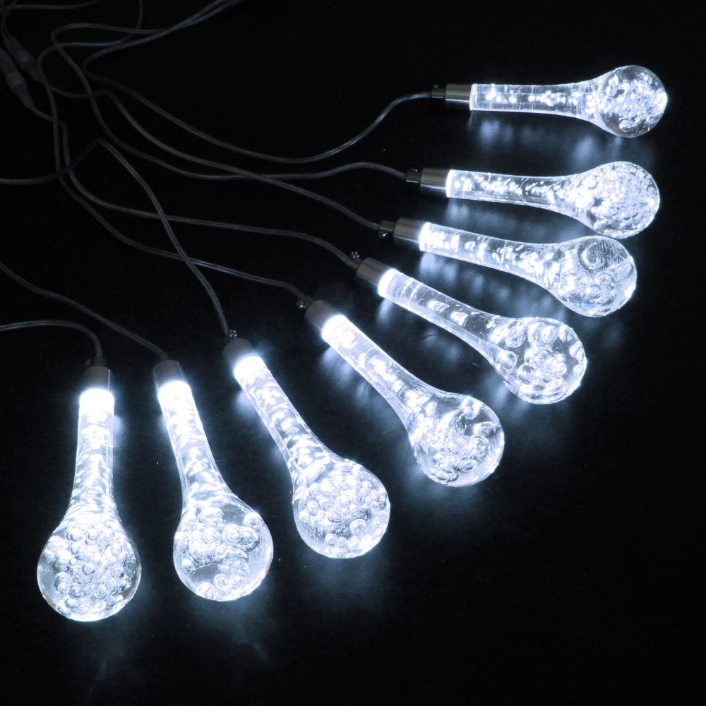 Гирлянда для улицы БАХРОМА «Ледяная капля» ш3,5* в0,6/0,8 м (8 насадок h-18 см), прозр. пров, пост.свечение,IP-65, 220v, Белый