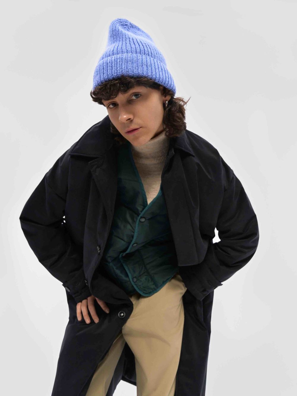 Плащ FOS Длинный Утепленный Мужской черный