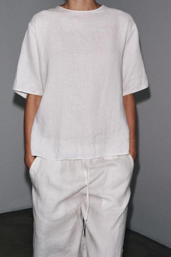 ZARA ЛЬНЯНЫЕ БРЮКИ С РАЗРЕЗАМИ — ZW COLLECTION, БЕЛЫЙ