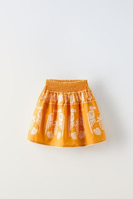ZARA ЮБКА С ПРИНТОМ «ПТИЦЫ», ЖЕЛТЫЙ