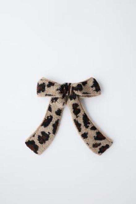 ZARA РЕЗИНКА ДЛЯ ВОЛОС С ВЯЗАНЫМ БАНТОМ И АНИМАЛИСТИЧЕСКИМ ПРИНТОМ, КОРИЧНЕВЫЙ