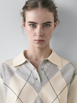 Massimo Dutti Поло с узором ромбы, натуральный/кремовый