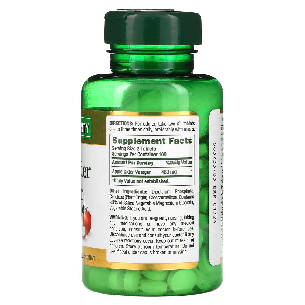 Nature's Bounty, Яблочный уксус, 200 таблеток (240 мг в каждой таблетке)