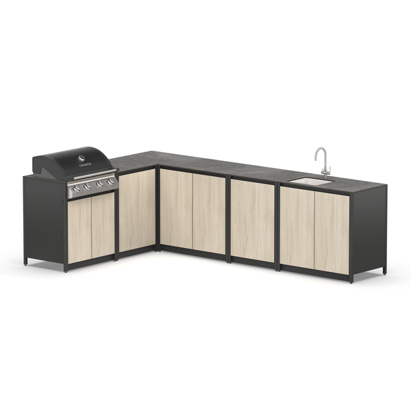 Угловой барбекю комплекс Lounge F-110SG, 3x2 м, дуб сонома/черный мрамор