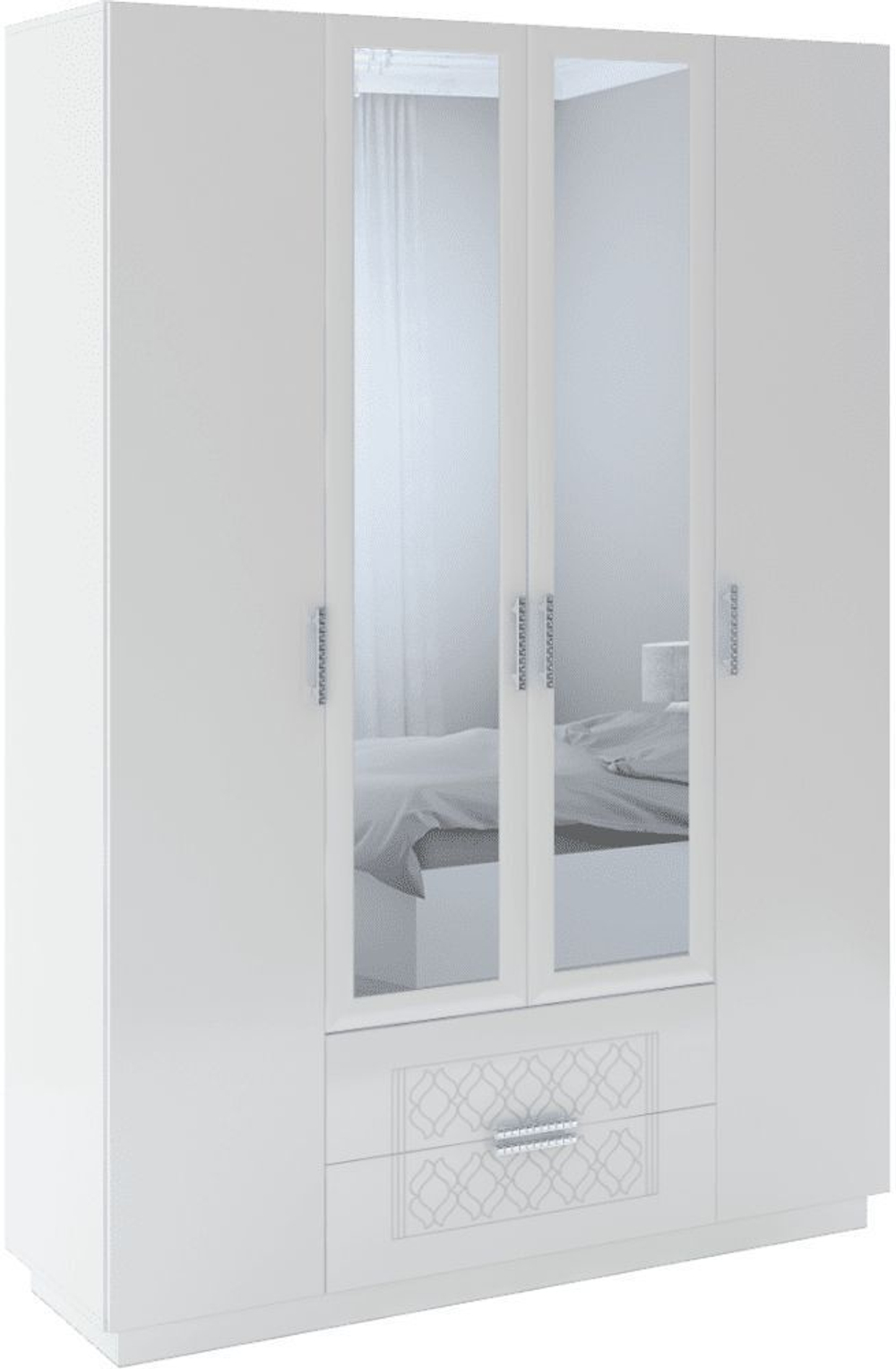 Шкаф для одежды распашной с зеркалом и полками Белый Поры Дерева/Белый Глянец, 130х51х222 см Тиффани RINNER мебельная фабрика