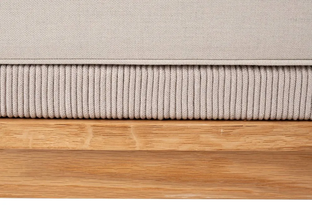 "Канны" правый модуль плетеный из роупа, основание дуб, роуп бежевый круглый, ткань бежевая 052