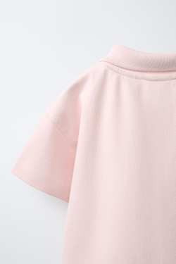ZARA ПОЛО ПИКЕ С ЦВЕТОЧНОЙ ВЫШИВКОЙ, СВЕТЛО-РОЗОВЫЙ