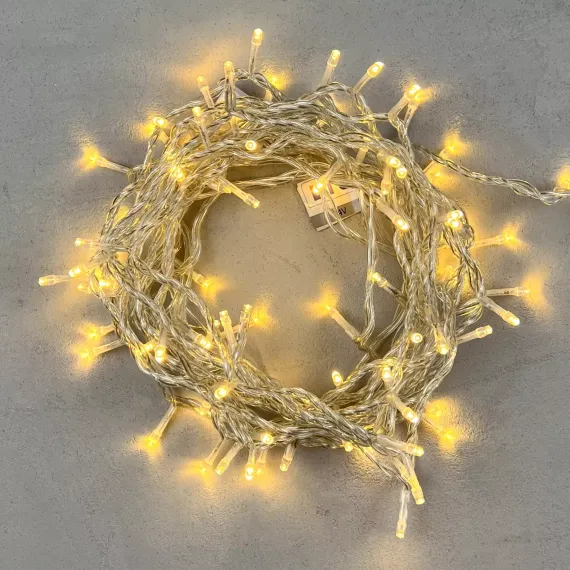 Светодиодная нить 100 теплых белых LED ламп, 10 м., 24В., прозрачный провод ПВХ, LTC (PST100-10-1WW)