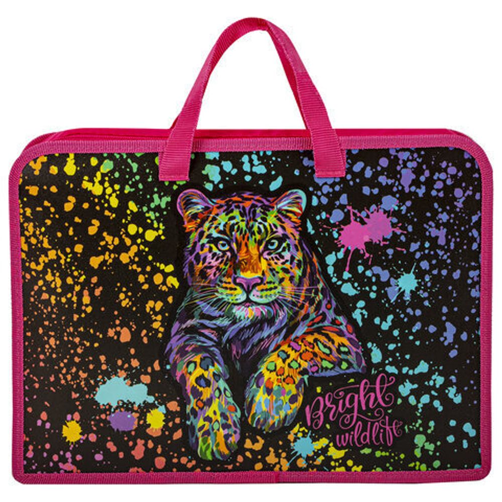 Папка на молнии с ручками ЮНЛАНДИЯ А4, 1 отделение, пластик, ширина 75 мм, "Bright wildlife", 270953