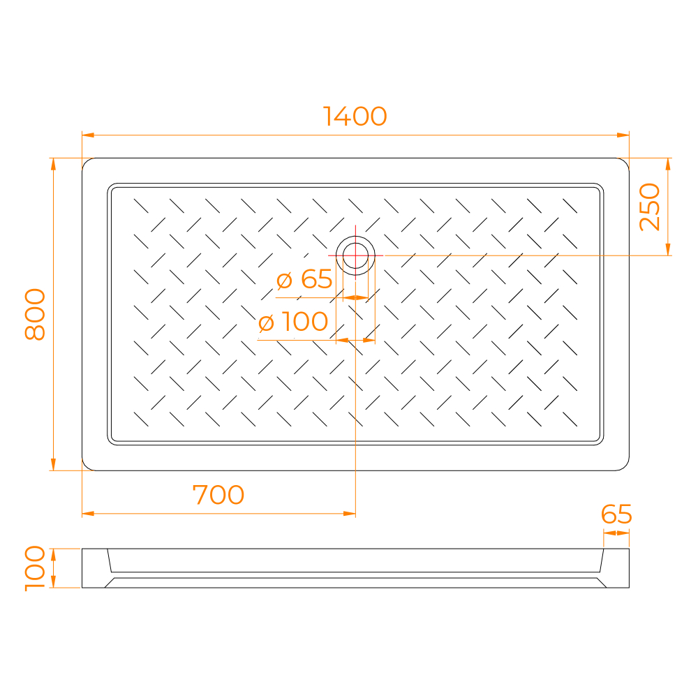 Душевой поддон керамический, прямоугольный, белый RGW CR (800x1400)
