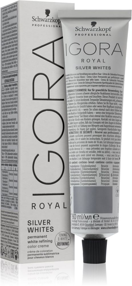 Schwarzkopf Professional тонизирующая Деми - перманентная краска для серебристых и белых волос IGORA Royal Absolutes SilverWhite