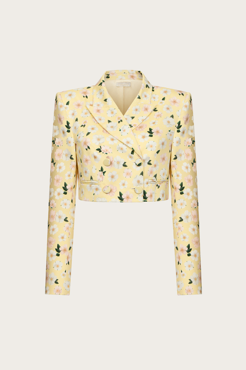 Укороченный жакет из желтого поплина с цветочным принтом