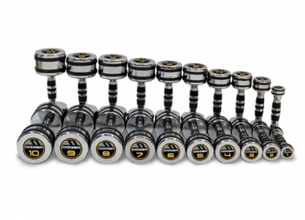 Комплект хромированных гантелей 10 пар от 1 до 10 кг HD51D5B-1-10
