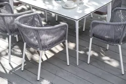 "Малага" обеденная группа на 6 персон со стульями "Марсель", каркас белый, роуп светло-серый