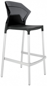 Стул пластиковый барный Papatya Ego-S Bar, сатинированный алюминий, черный матовый, дымчатый