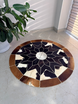 Ковер круглый натуральный на пол / Телячья шкура / 140см