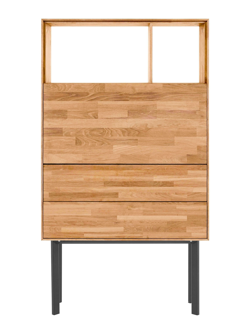 Комод деревянный с 2 ящиками и дверью Виби 85х32х151 см из массива дуба на металлических ножках, в стиле лофт