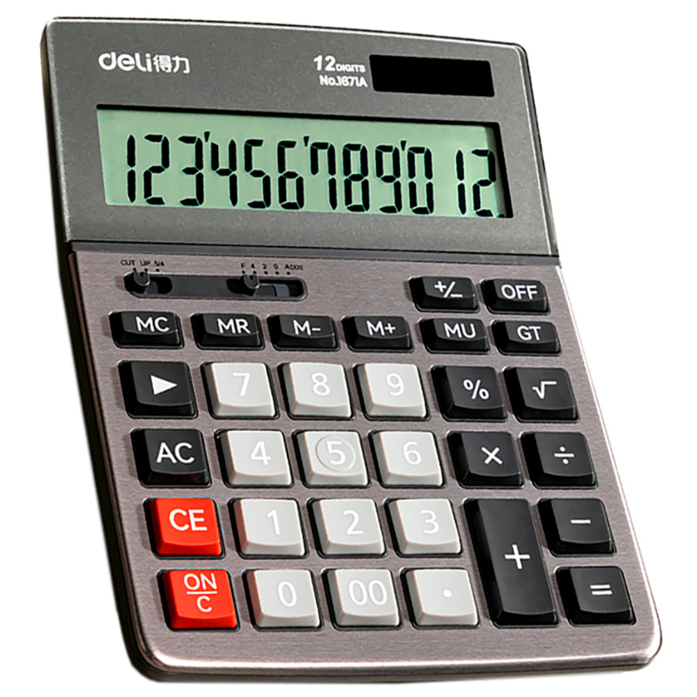 Калькулятор настольный DELI "1671A" 12 разрядный, 183х135х38 мм, темно-серый