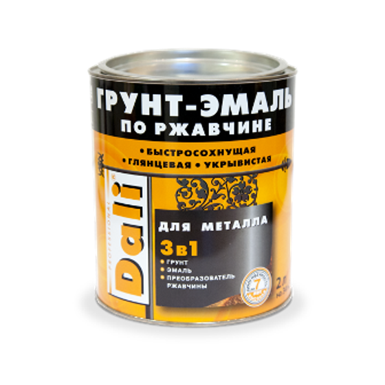 Грунт эмаль по ржавчине Dali 3 в 1 черная 2л Рогнеда
