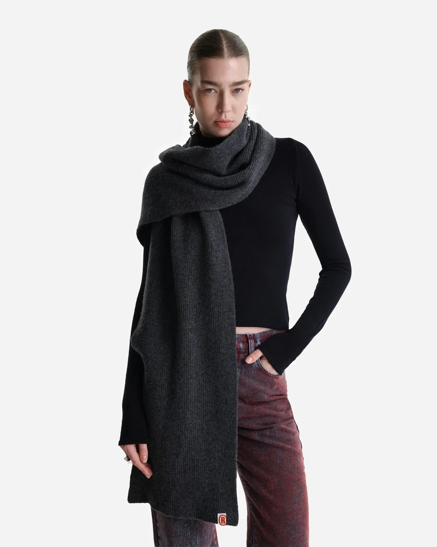 Шарф из шерсти мериноса серый