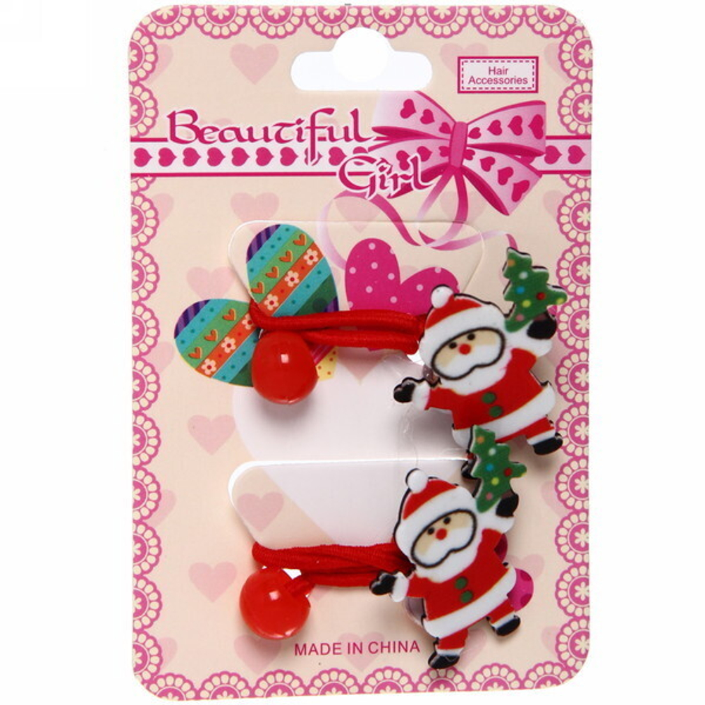 Резинки для волос детские 2шт. «Новогодняя Сказка - Дед Мороз», цвет красный, d-9см