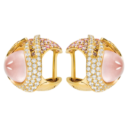 Серьги с розовым Кварцем, цветными Сапфирами и Бриллиантами, Е0053-0/19