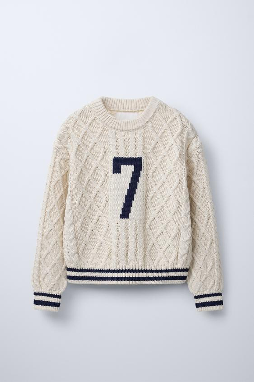 ZARA СВИТЕР С УЗОРОМ «КОСЫ», ЭКРЮ