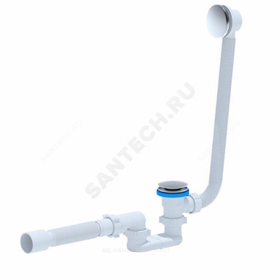Слив-перелив для ванны плоский автоматический 1 1/2"x40 с гофрой 40х50 слив клапан "клик-клак" (грибок-сетка), пробка D=68мм АНИ Пласт EC055GS