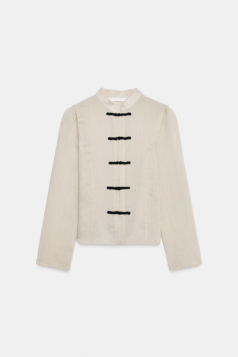 ZARA РУБАШКА В ПОЛОСКУ С НАВЕСНЫМИ ПЕТЛЯМИ — ZW COLLECTION, ЭКРЮ/ЧЕРНЫЙ