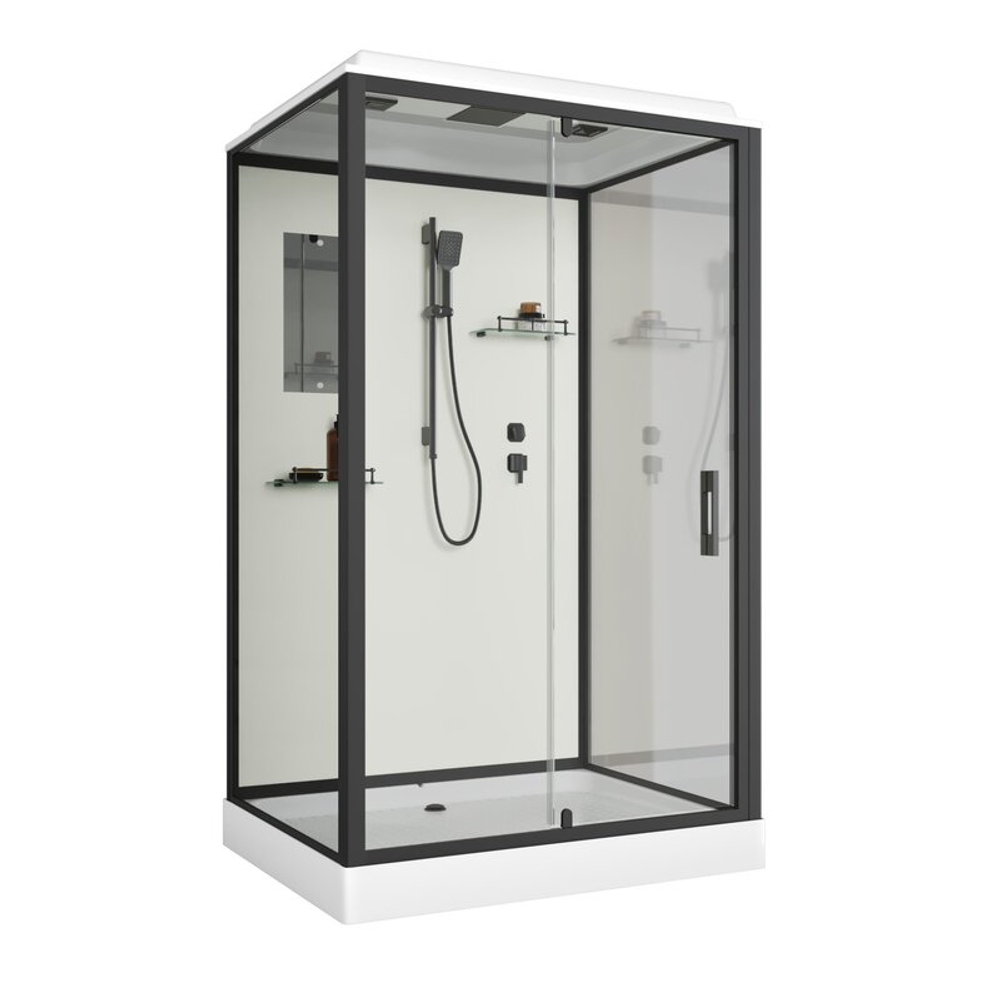 Душевая кабина Niagara Standart ST100/80/15Q/BL (100х80х215) прямоугольник,поддон 15см,распашная,проф.черный,3 места