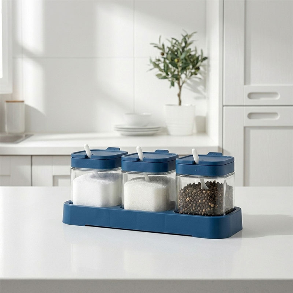 Набор банок с крышкой для специй Lavaretsik 3 шт, стекло/полипропилен