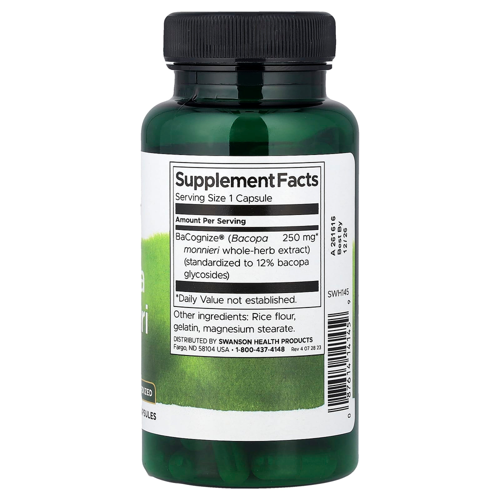 Swanson, бакопа (Bacopa monnieri), 250 мг, 90 капсул