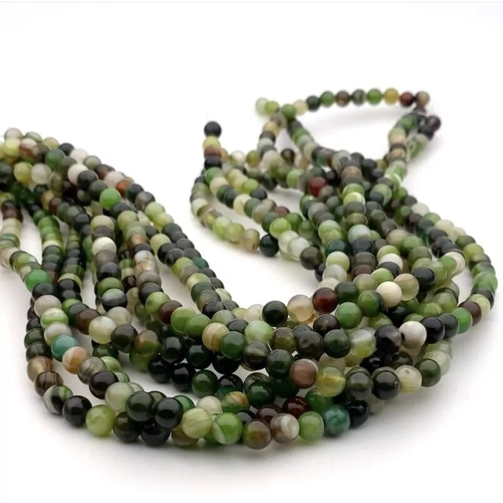 6240-6 Агат желто-зеленый микс 6 мм, нить 38 см