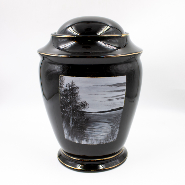 Урна для праха фарфор "Роспись" черная