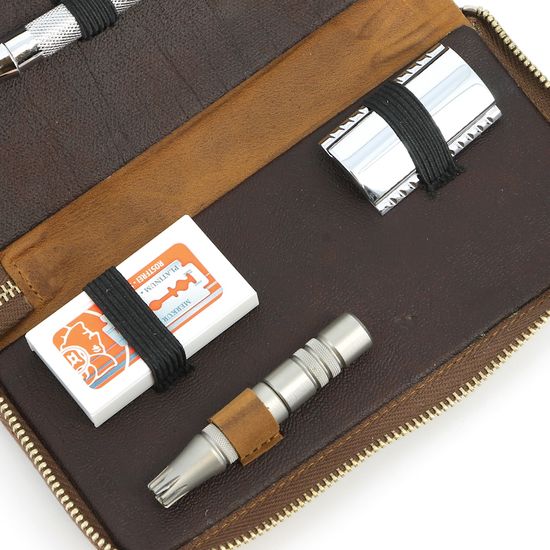 Набор бритвеный Dovo, 4 пр. Футляр: натур.кожа (вол), цвет коричневый