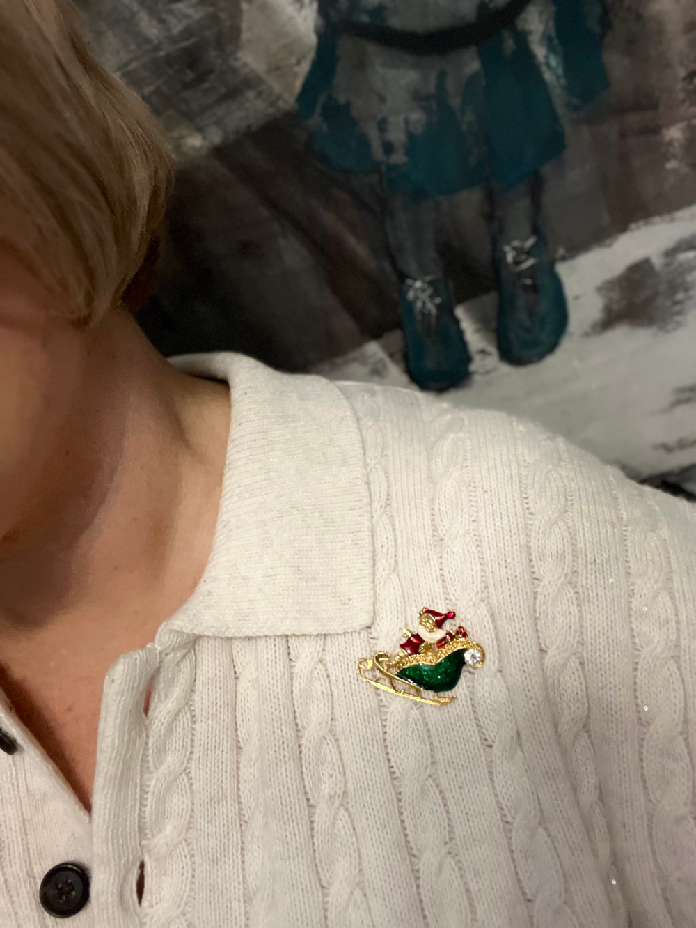 Новогодняя брошь сани деда мороза Van Dell