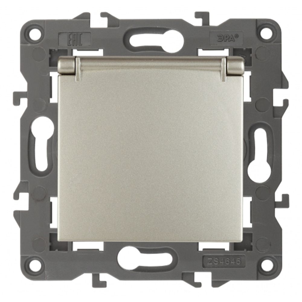 14-2103-04 ЭРА Розетка 2P+E Schuko со шторками с крышкой, 16A-250В, IP20, Эра Elegance, шампань (10/