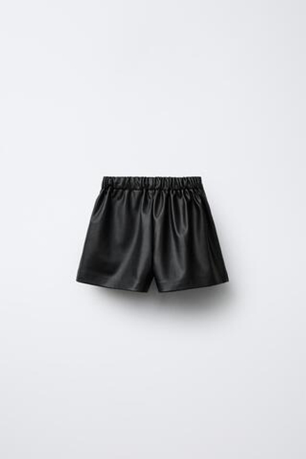 ZARA ЮБКА-БРЮКИ ИЗ ИСКУССТВЕННОЙ КОЖИ С БАНТАМИ, ЧЕРНЫЙ