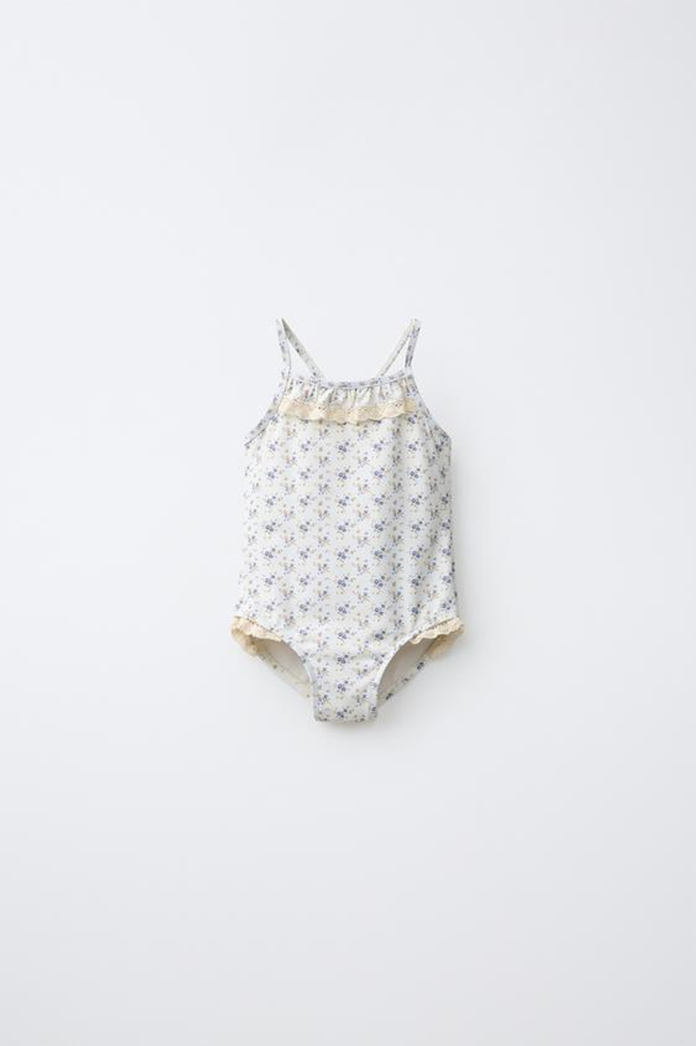ZARA КУПАЛЬНИК С ЦВЕТОЧНЫМ КРУЖЕВОМ, БЕЖЕВЫЙ