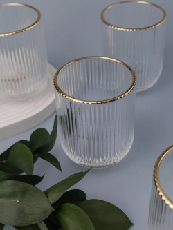 Набор ребристых стаканов для воды, 6 шт. с золотой каймой